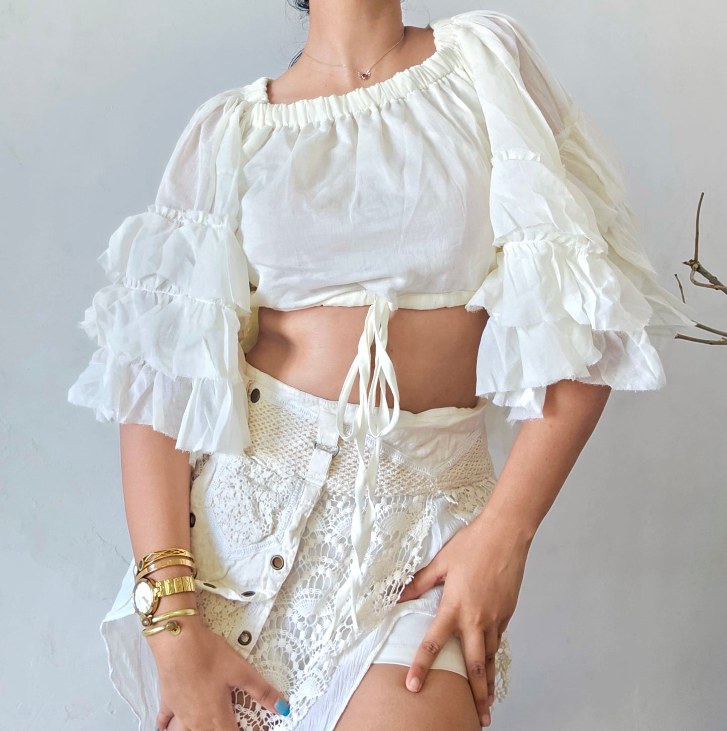 Glacier white flutterwing blouse top