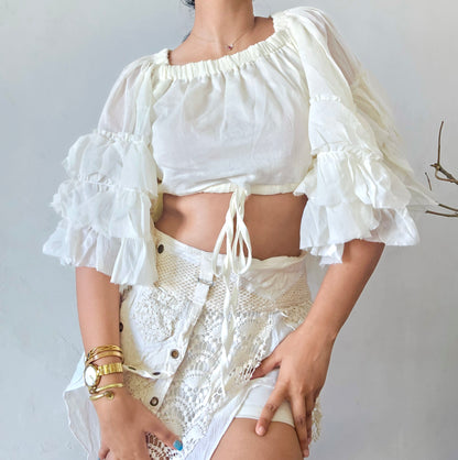 Glacier white flutterwing blouse top