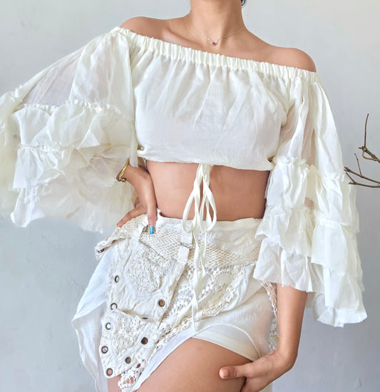 Glacier white flutterwing blouse top