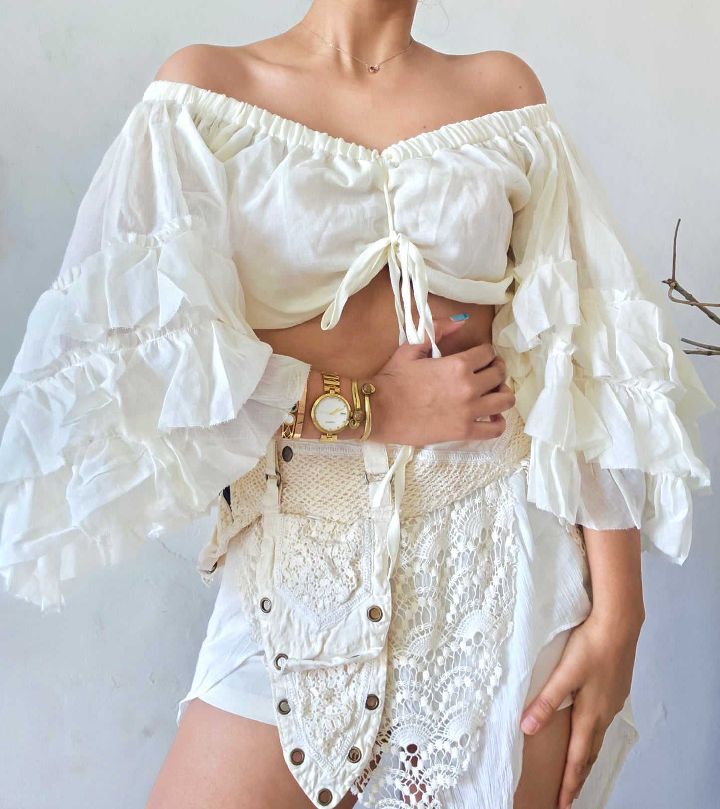 Glacier white flutterwing blouse top