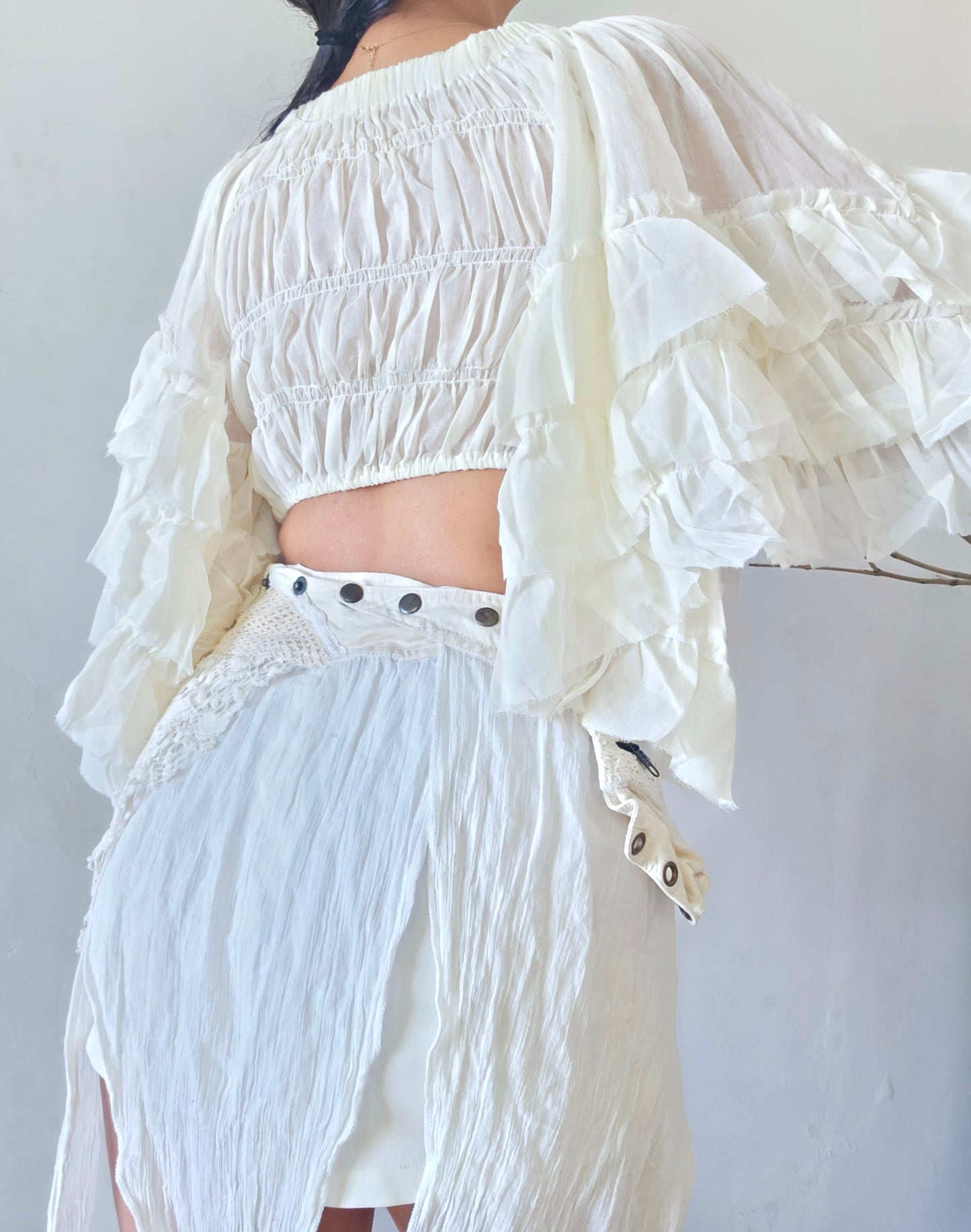 Glacier white flutterwing blouse top