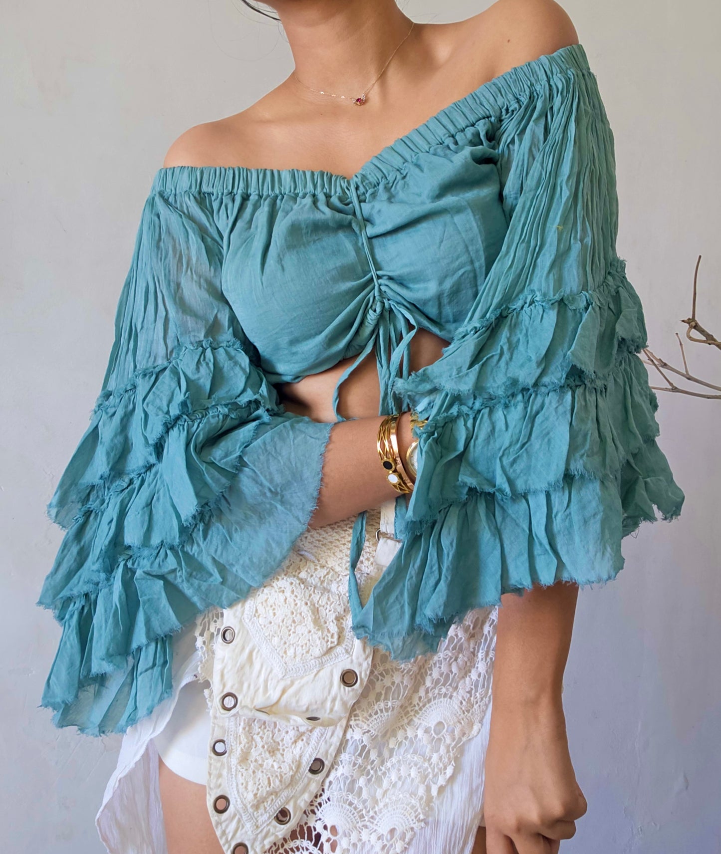 Muted zade flutterwing blouse top