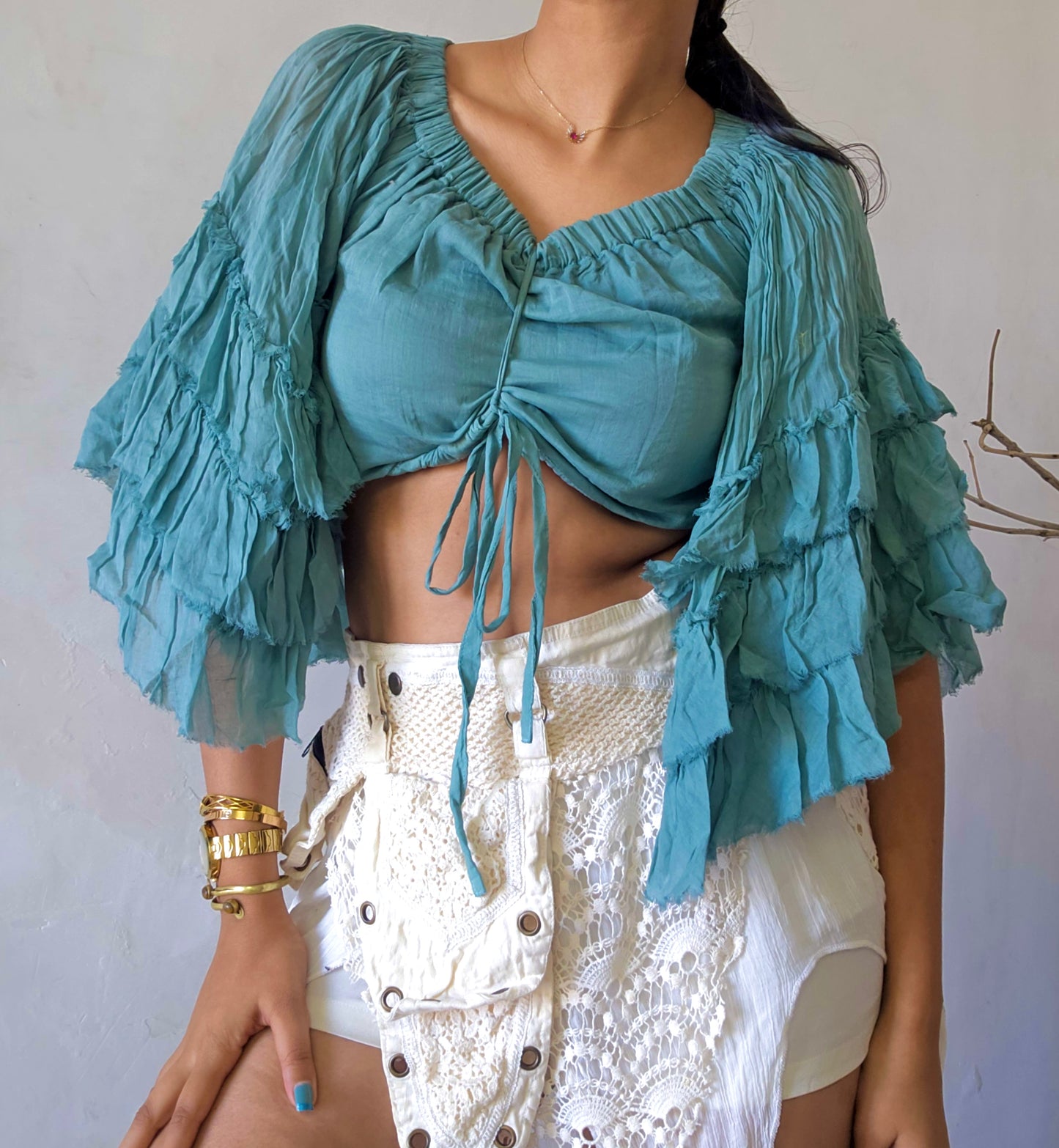 Muted zade flutterwing blouse top