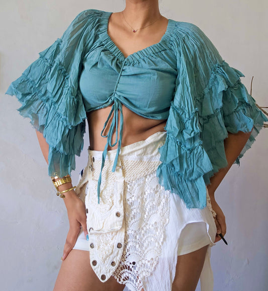 Muted zade flutterwing blouse top