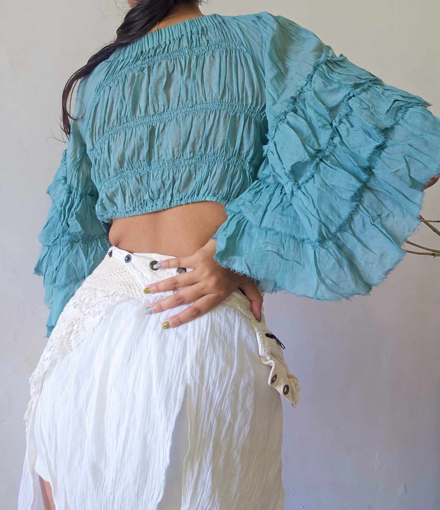 Muted zade flutterwing blouse top