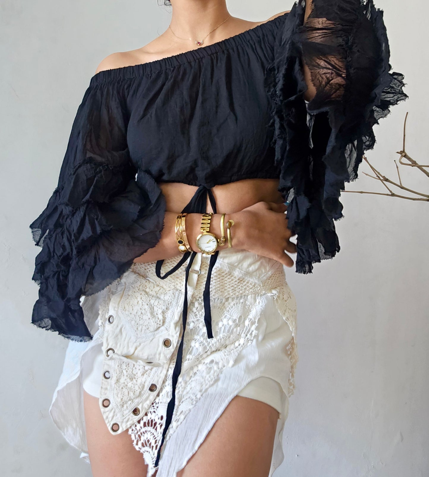 Black clay flutterwing blouse top