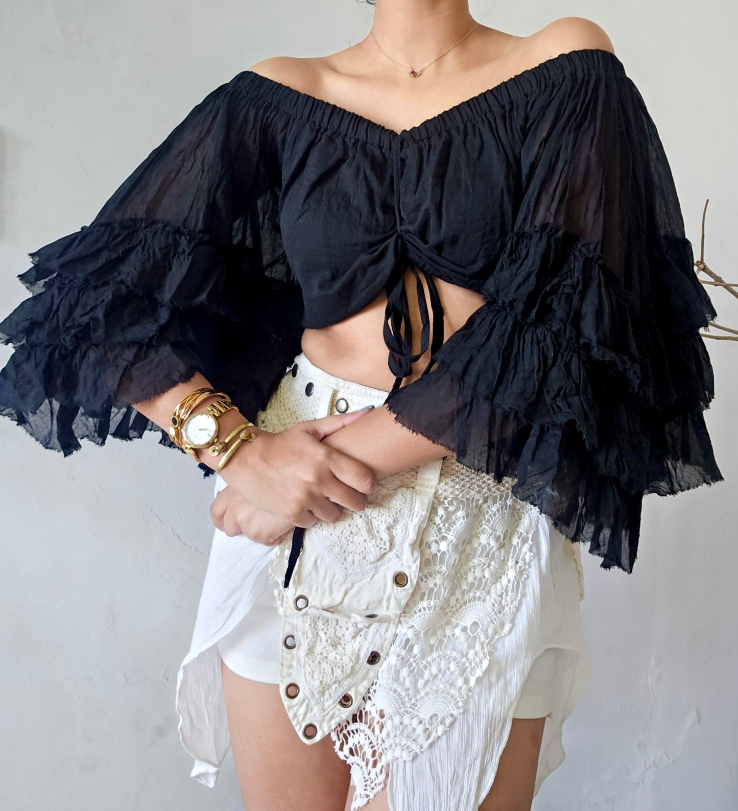 Black clay flutterwing blouse top