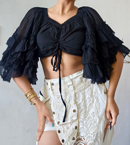 Black clay flutterwing blouse top