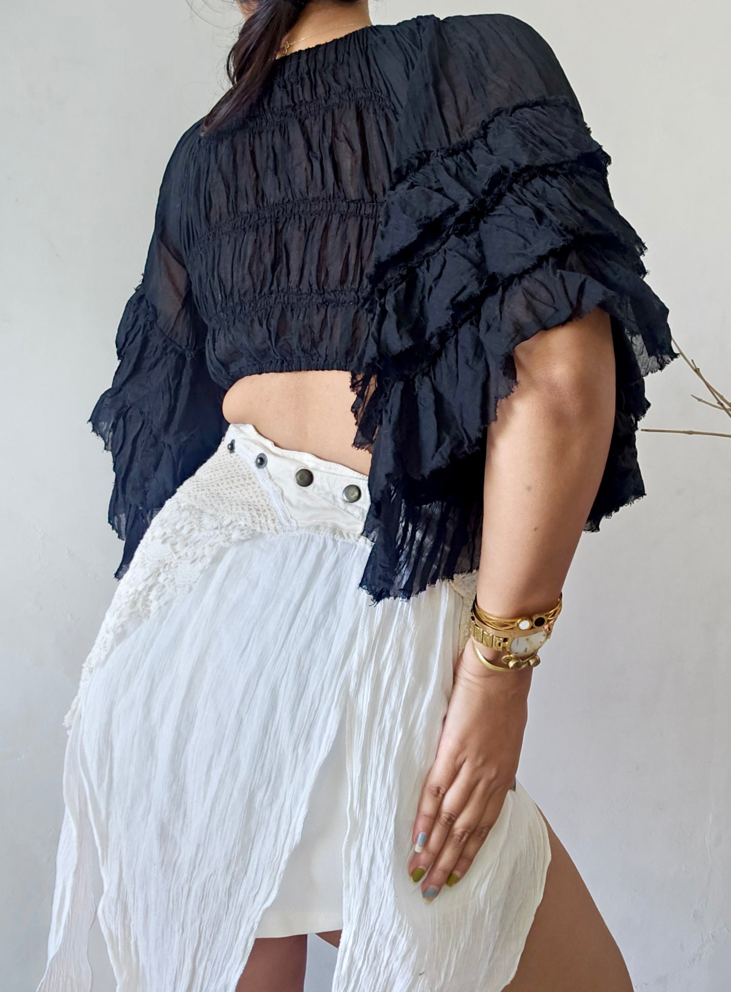 Black clay flutterwing blouse top