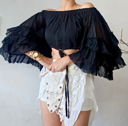 Black clay flutterwing blouse top