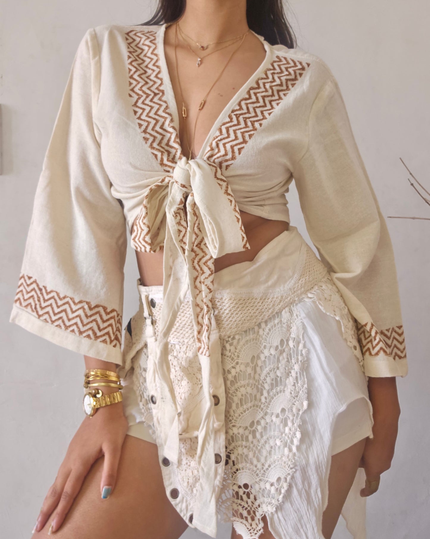 Jute cotton wrap top