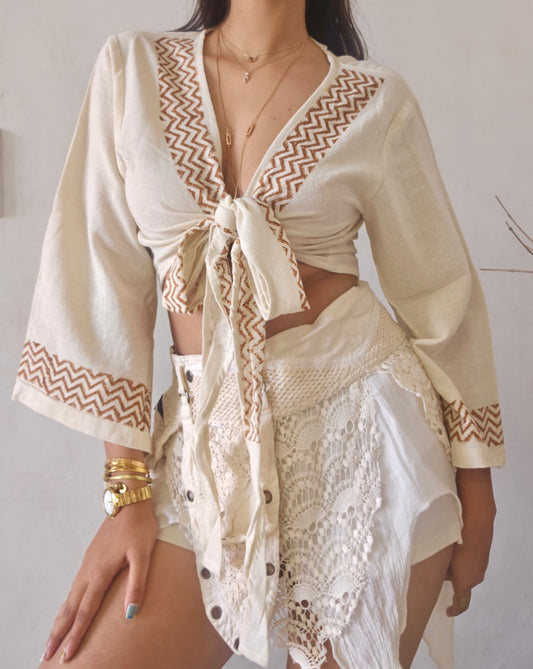 Jute cotton wrap top