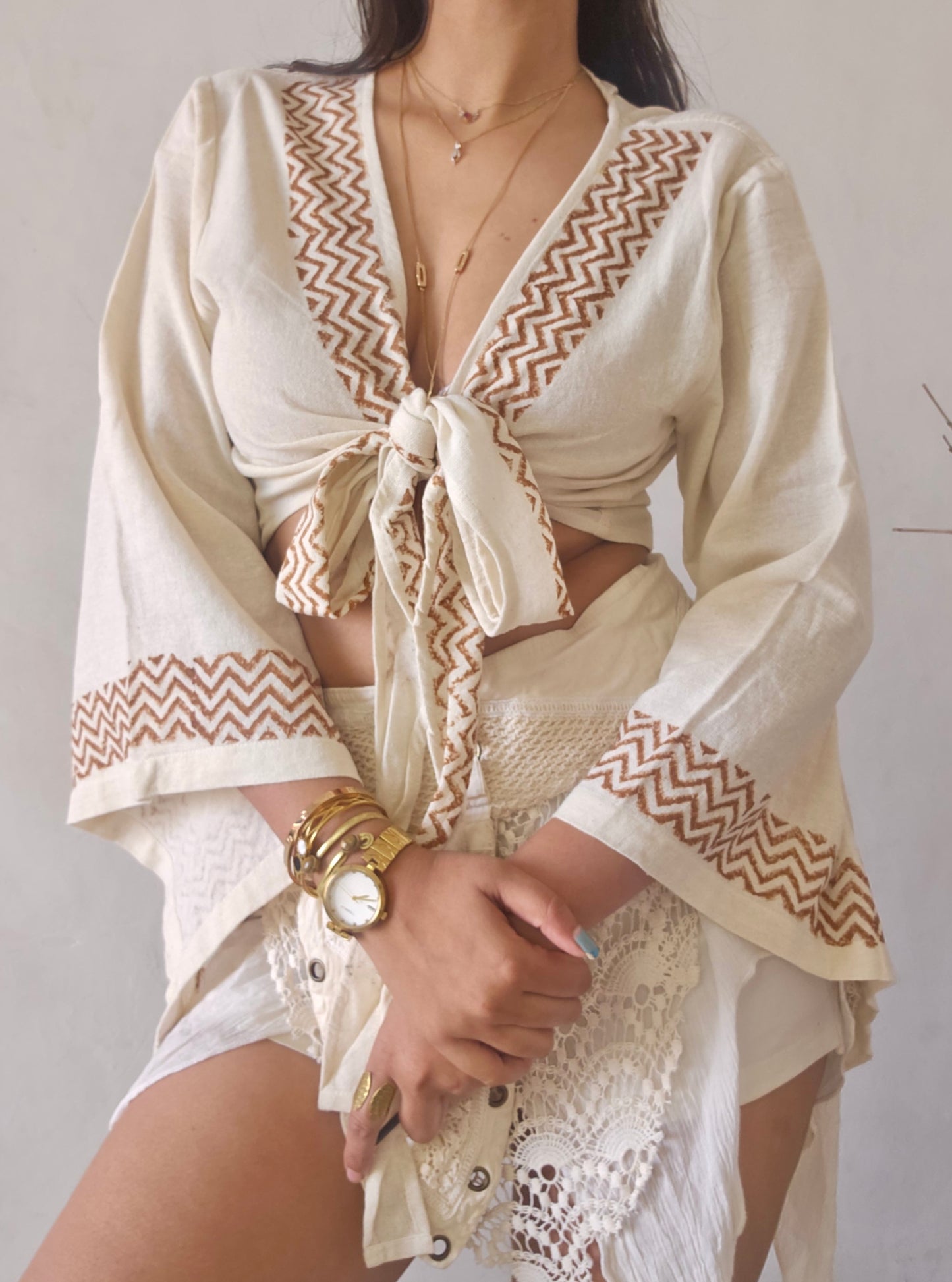 Jute cotton wrap top
