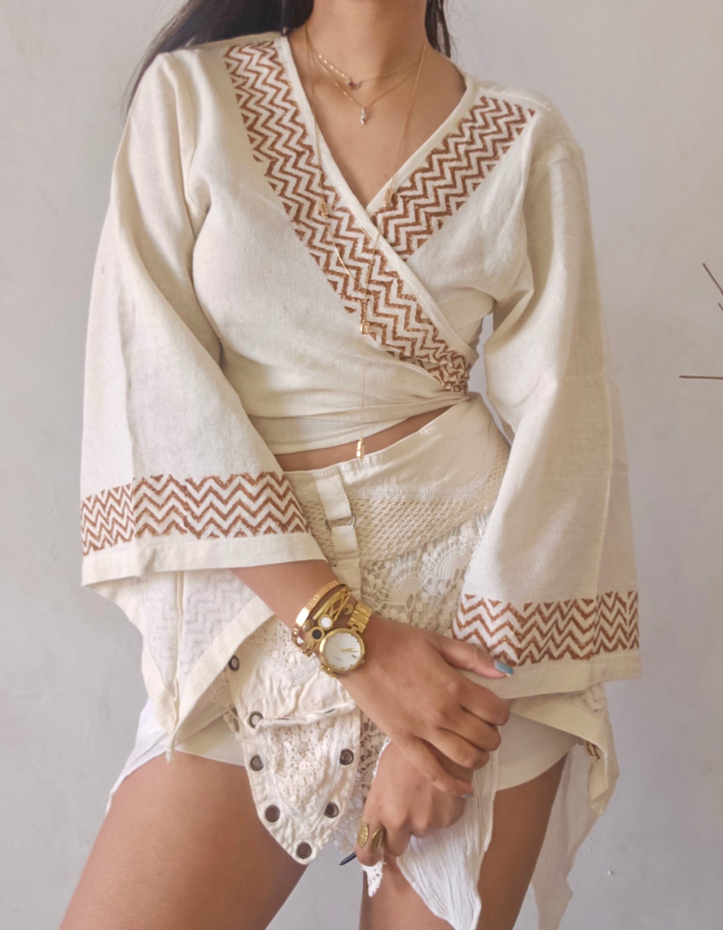 Jute cotton wrap top