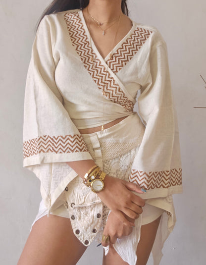 Jute cotton wrap top