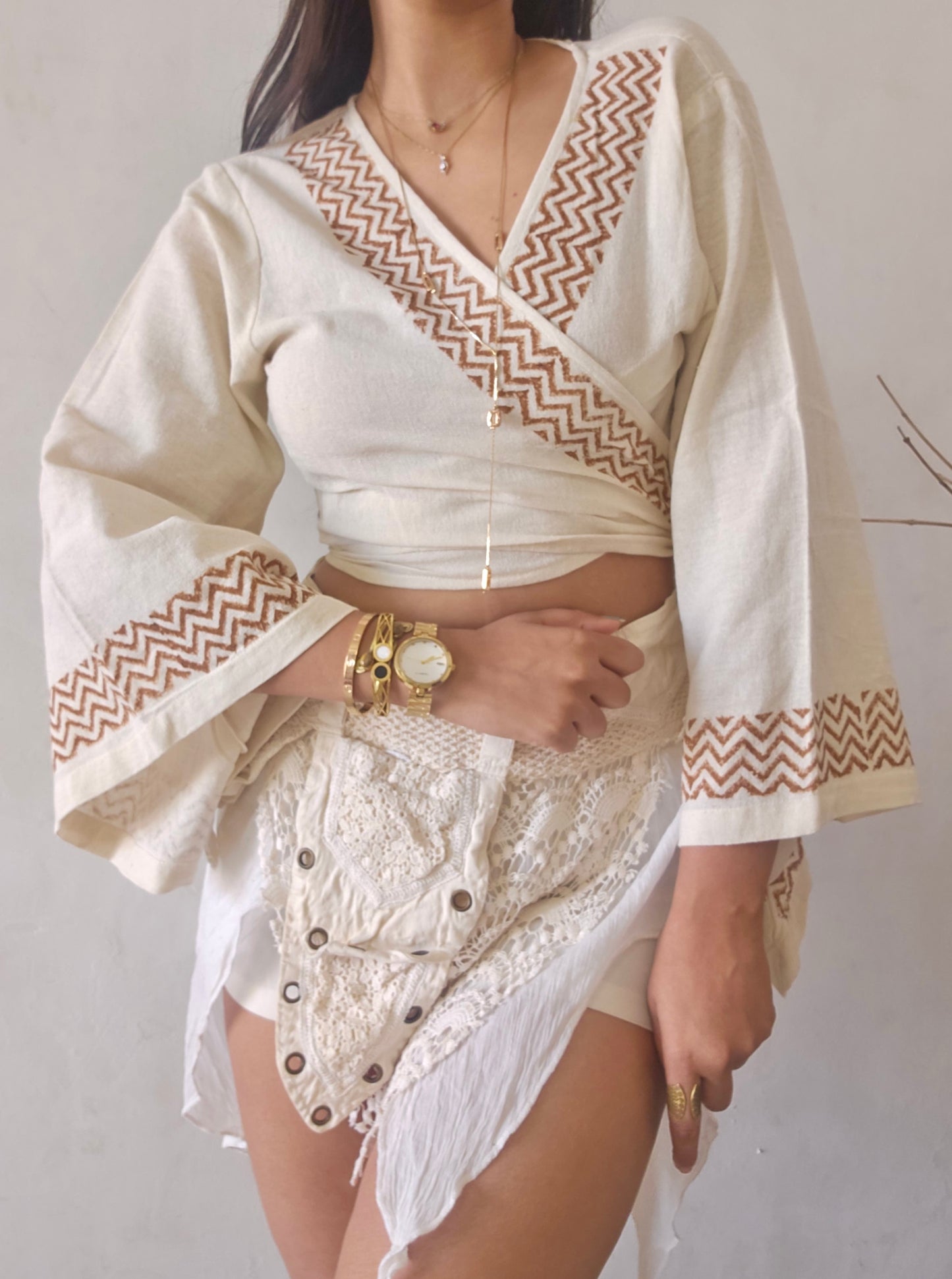 Jute cotton wrap top
