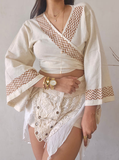 Jute cotton wrap top