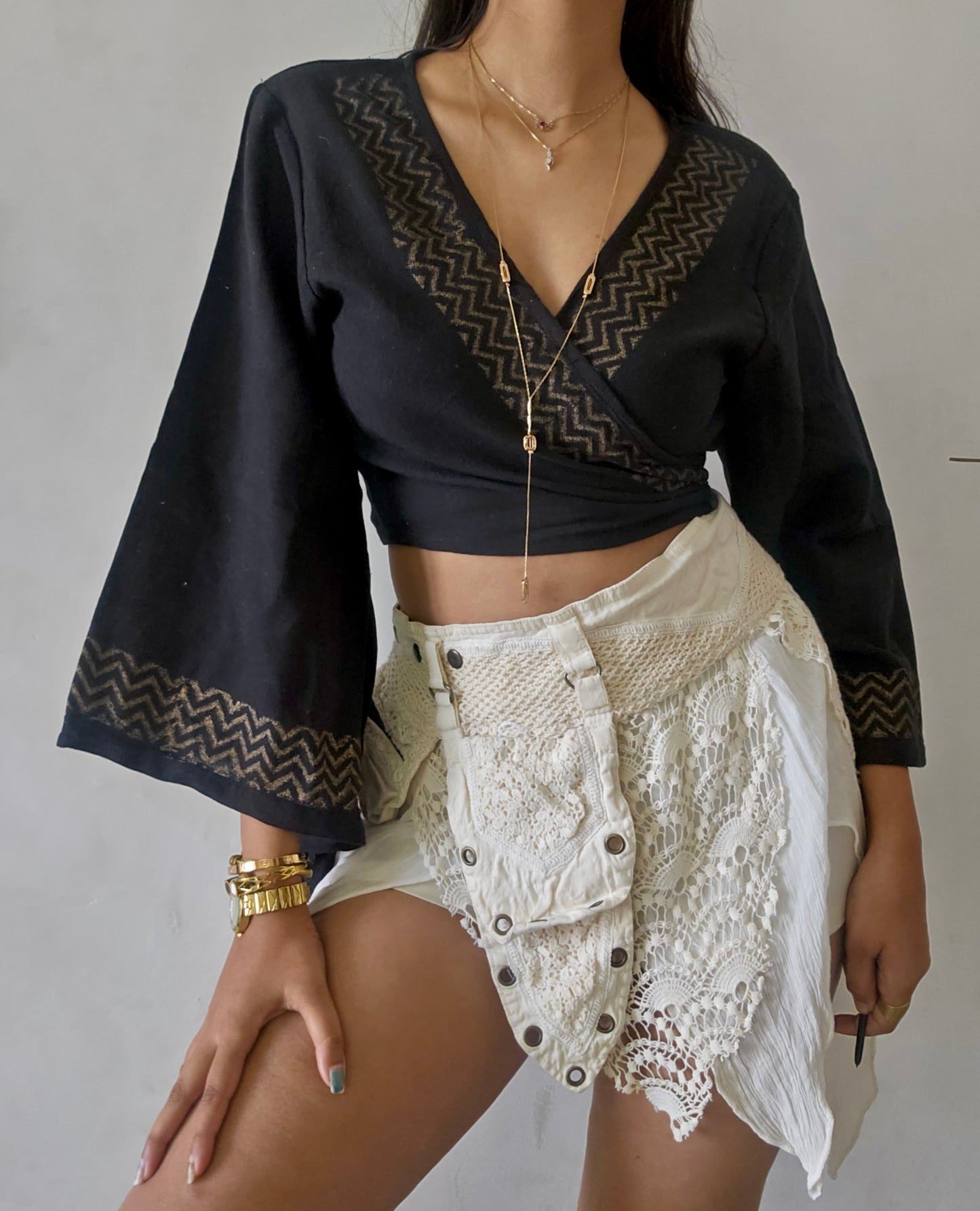 Black jute cotton wrap top