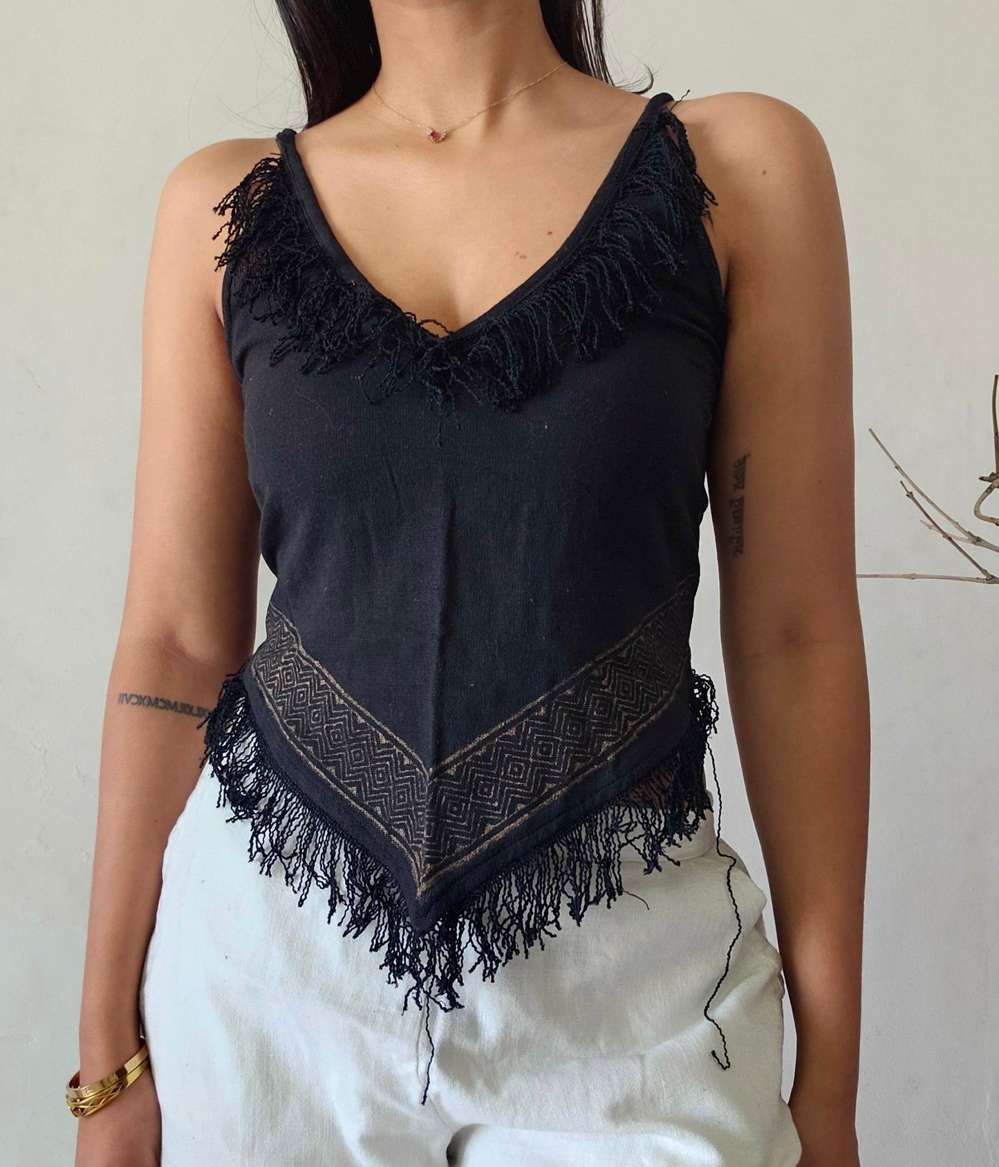 Black jute cotton tank top