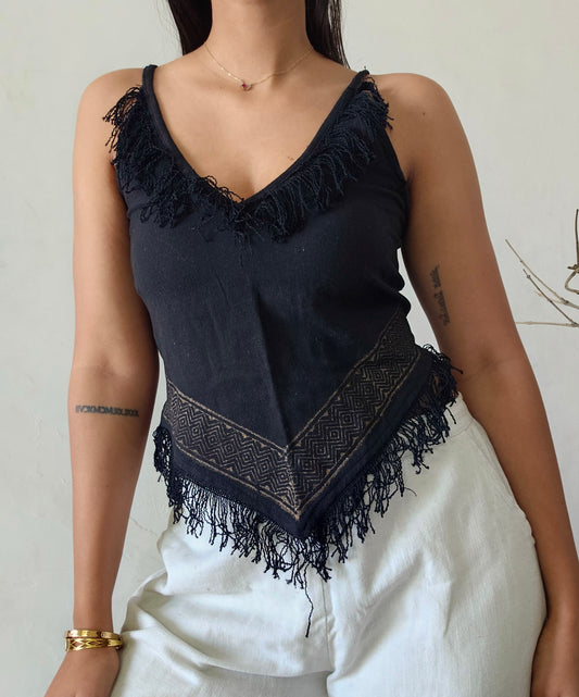 Black jute cotton tank top