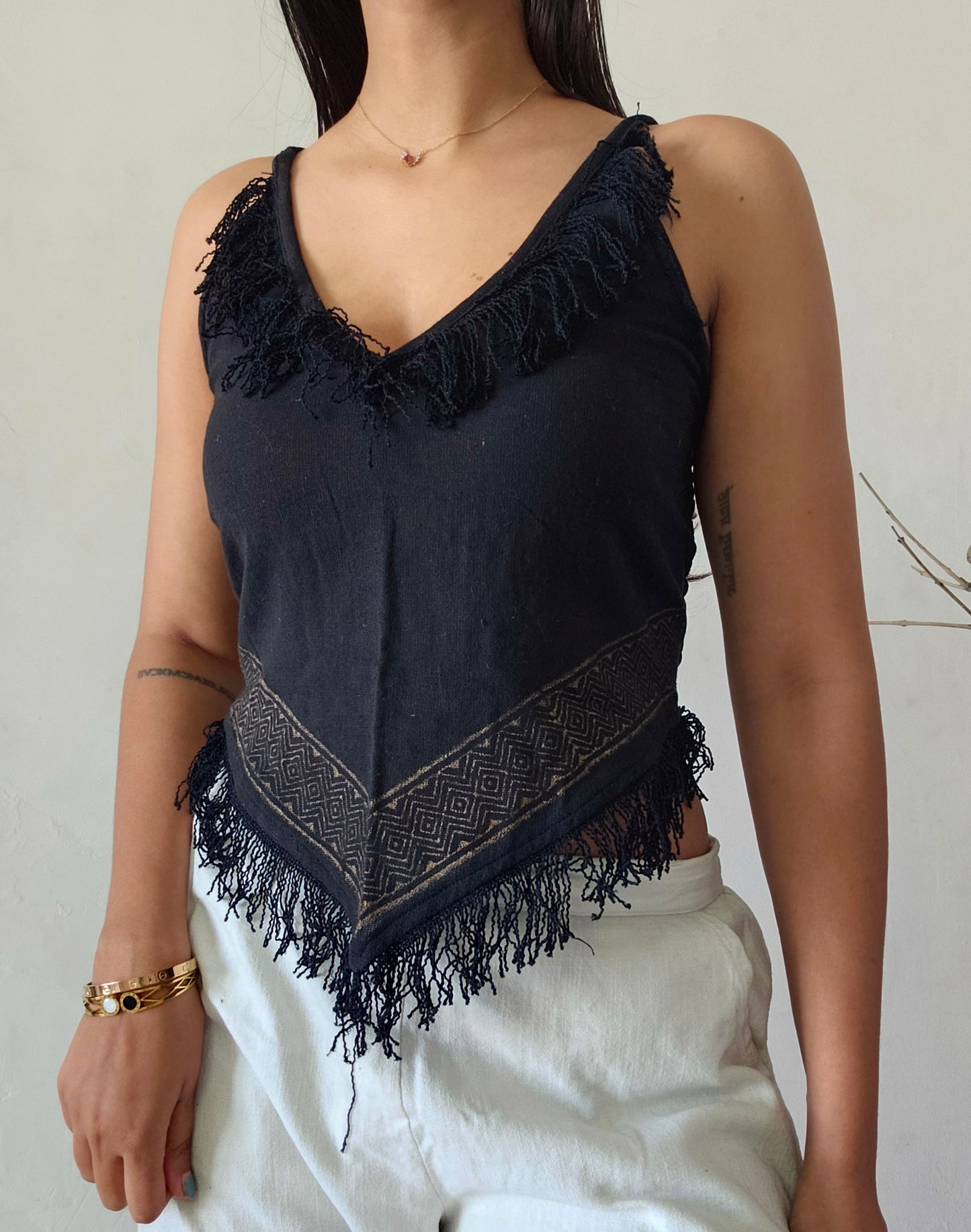 Black jute cotton tank top