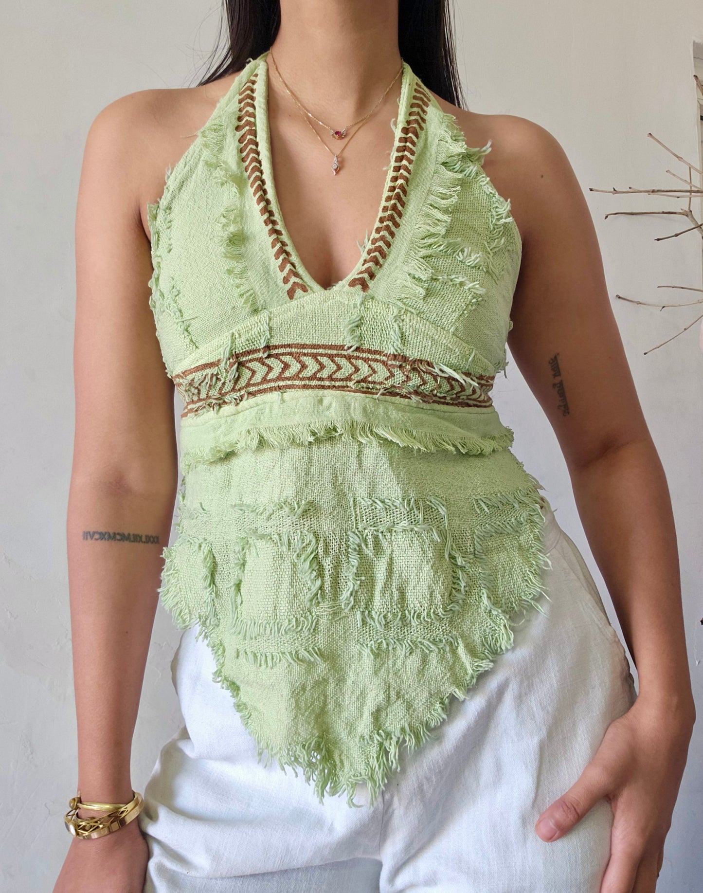 Natural celery green halter top