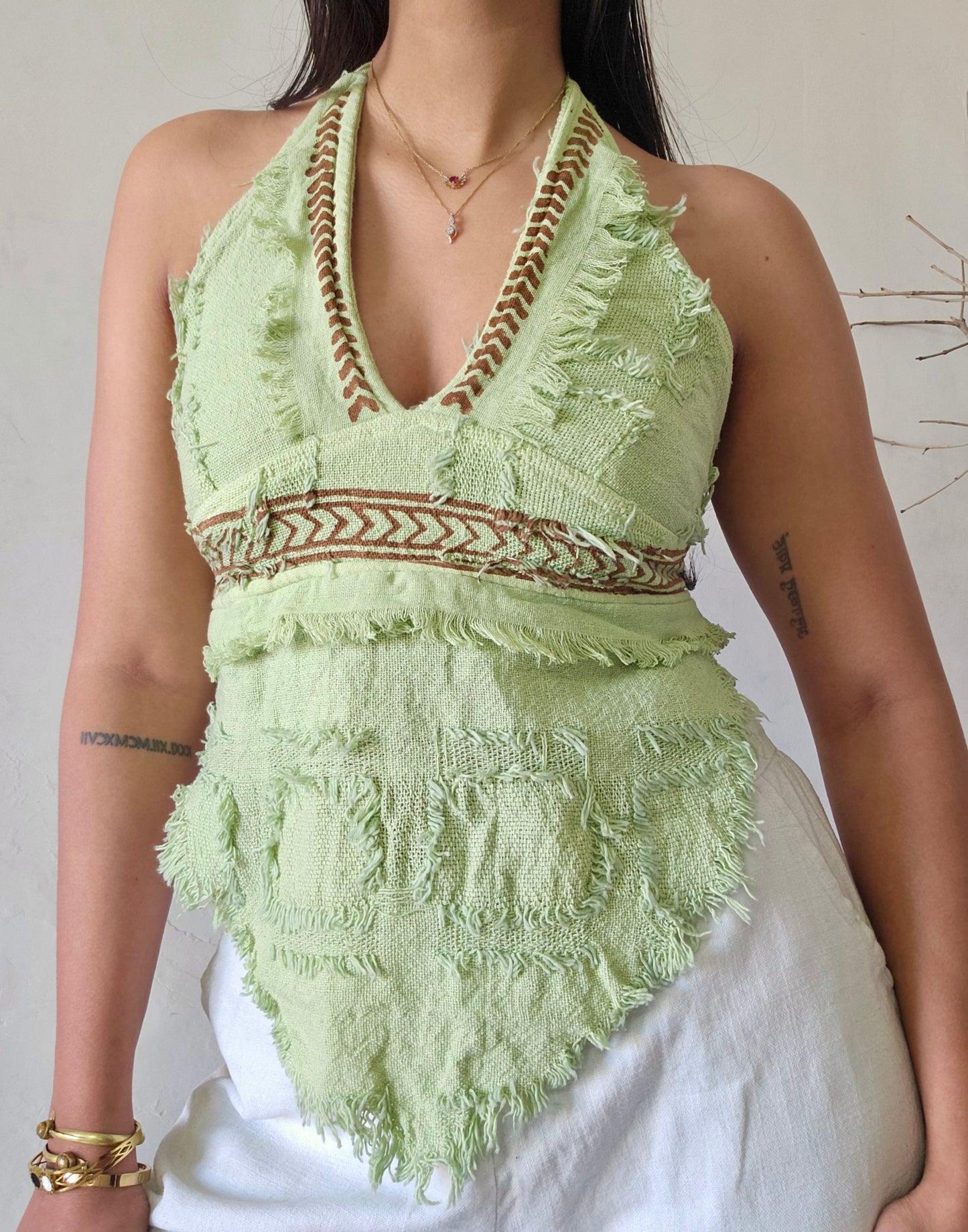 Natural celery green halter top