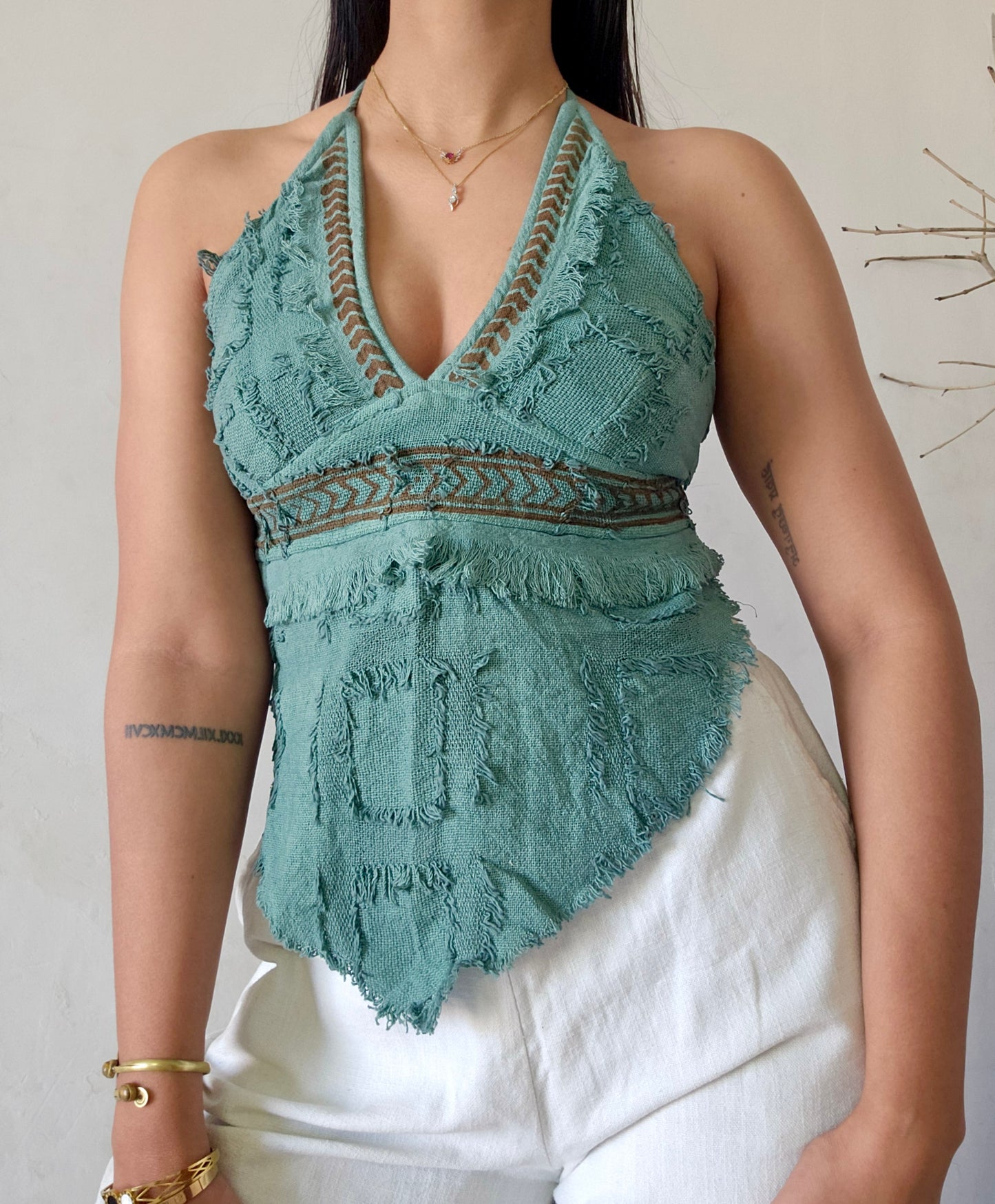 Natural muted zade halter top