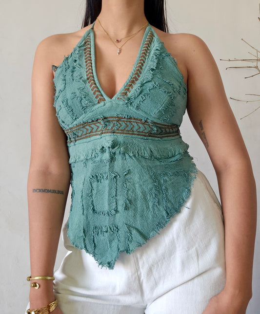 Natural muted zade halter top