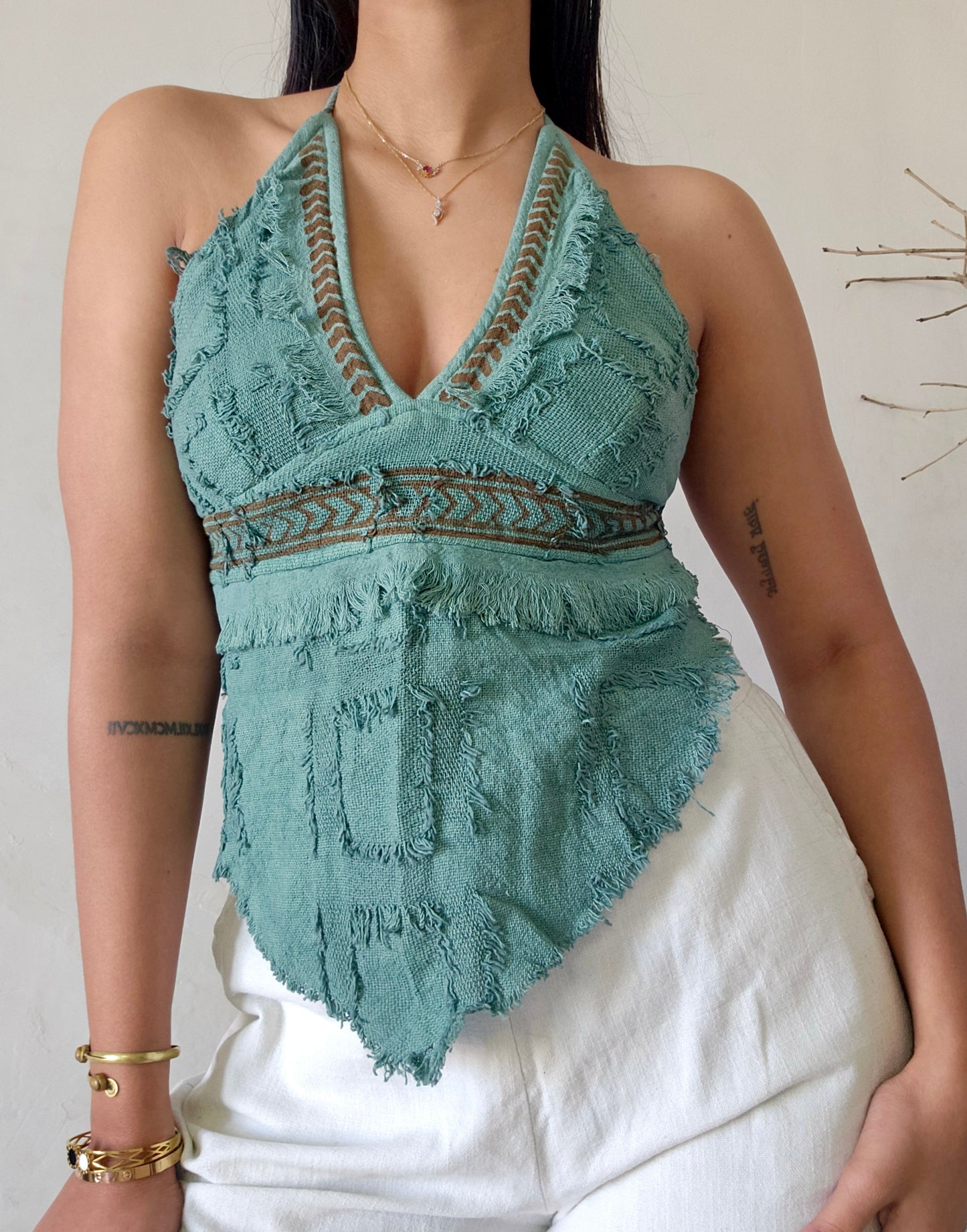 Natural muted zade halter top