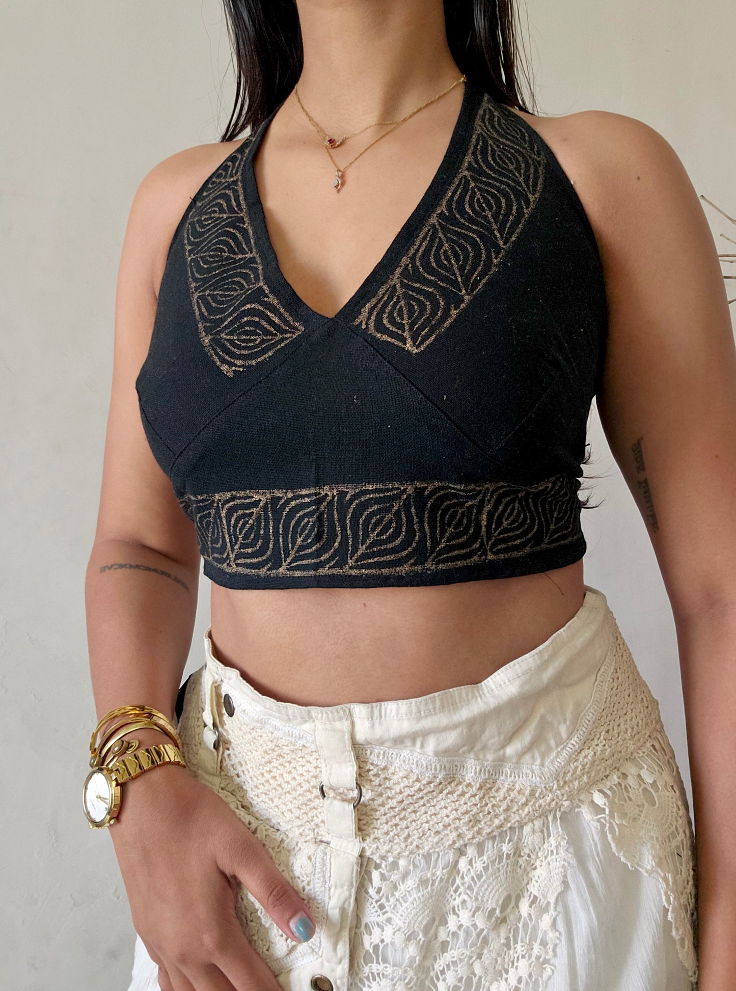 Black jute cotton halter top