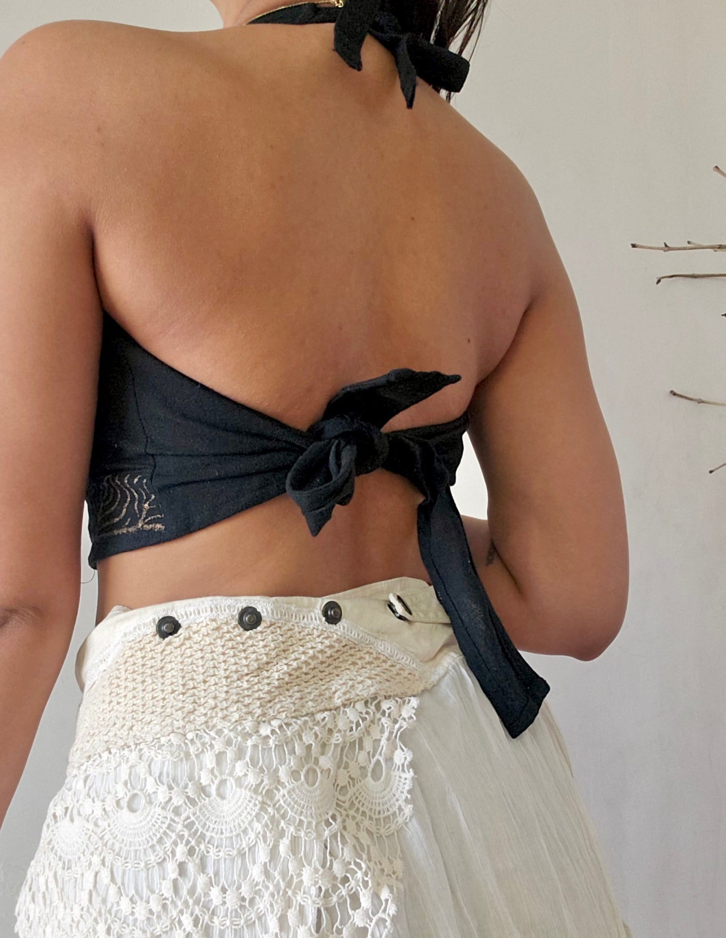 Black jute cotton halter top