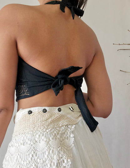 Black jute cotton halter top
