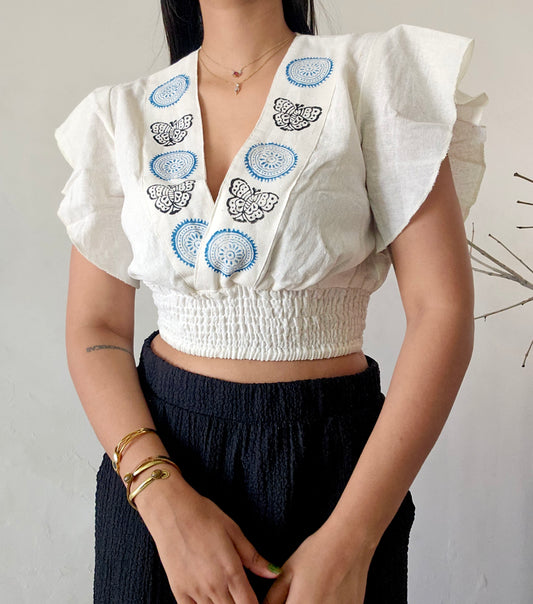 Block Printed Jute Cotton Crop Top
