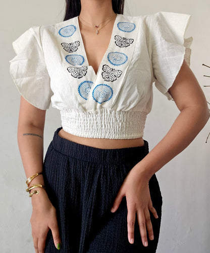 Block Printed Jute Cotton Crop Top