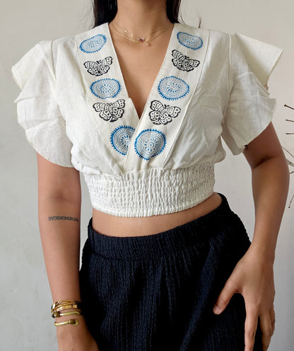 Block Printed Jute Cotton Crop Top