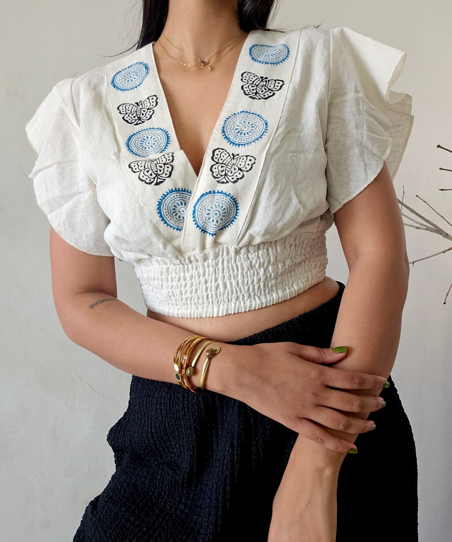 Block Printed Jute Cotton Crop Top