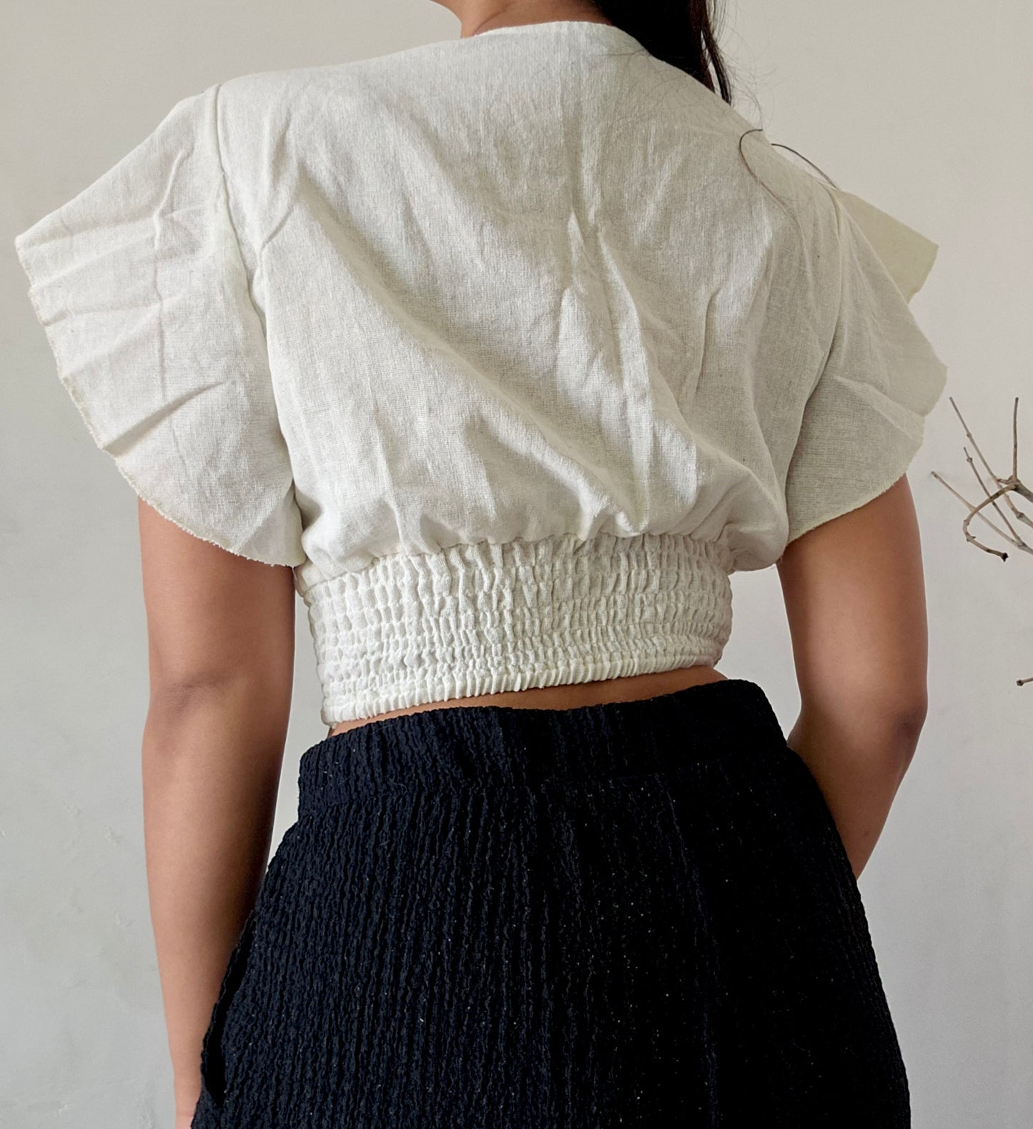Block Printed Jute Cotton Crop Top