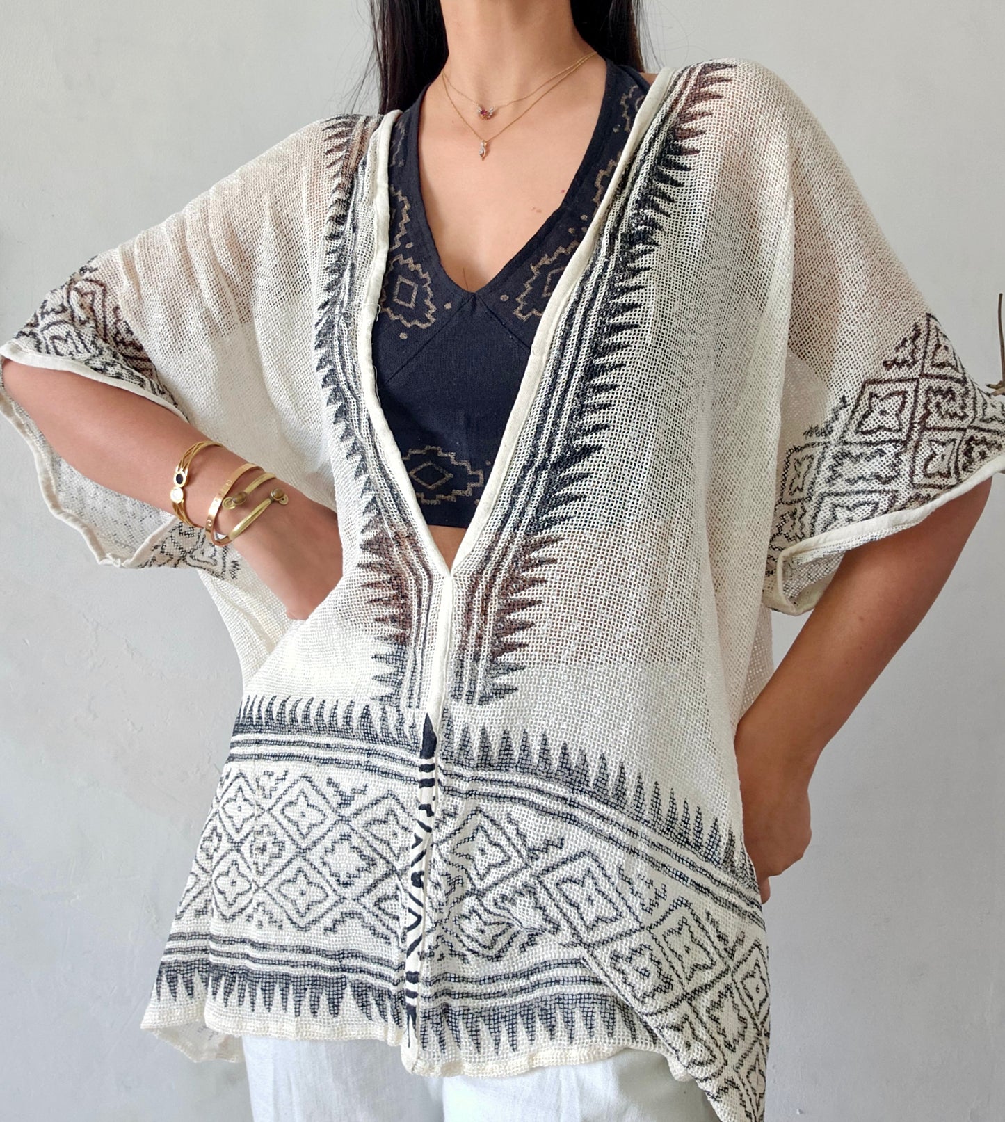 Clay dune handwoven jute cotton kimono cover-up