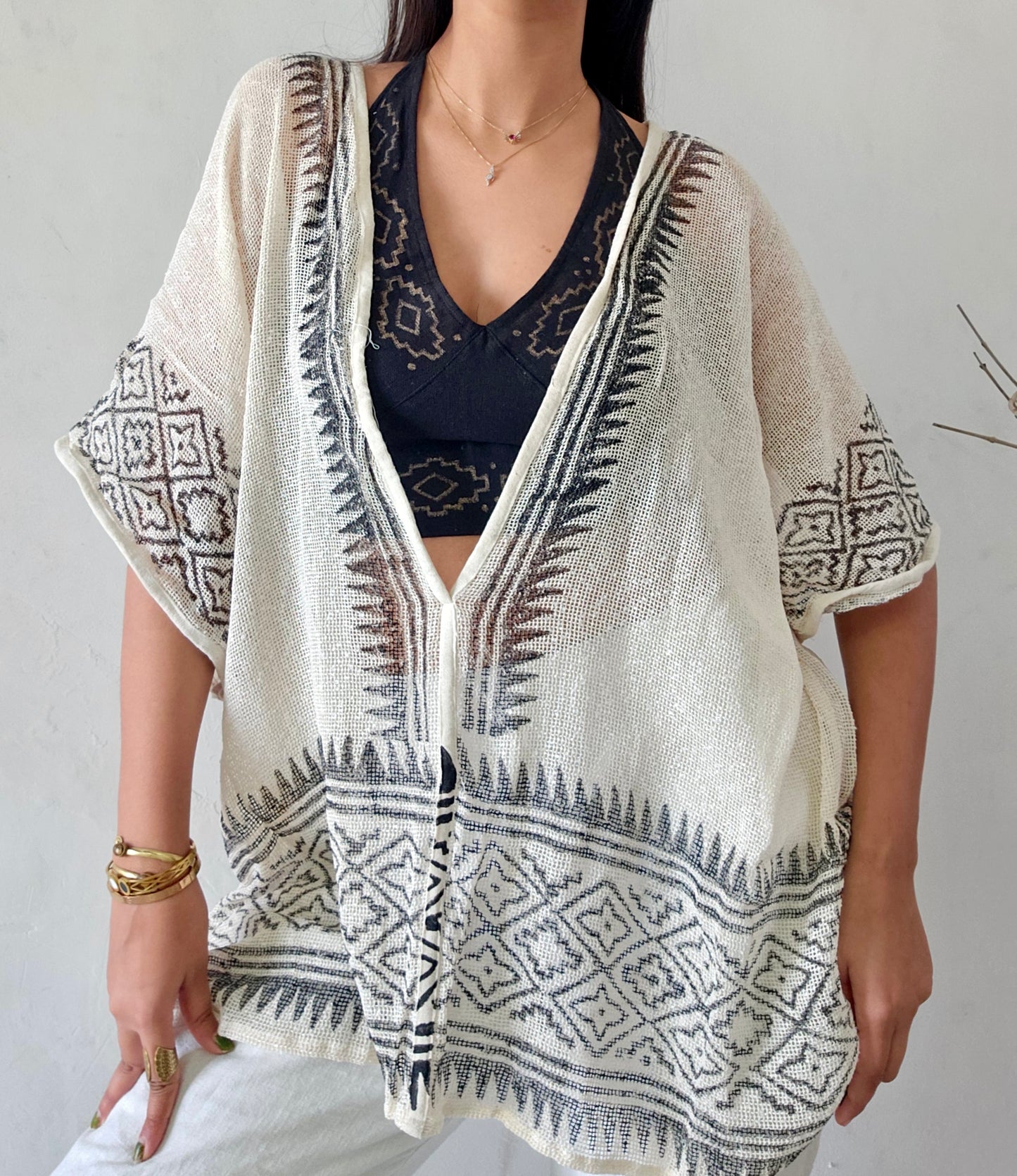 Clay dune handwoven jute cotton kimono cover-up