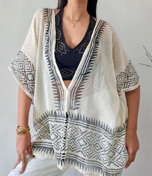Clay dune handwoven jute cotton kimono cover-up
