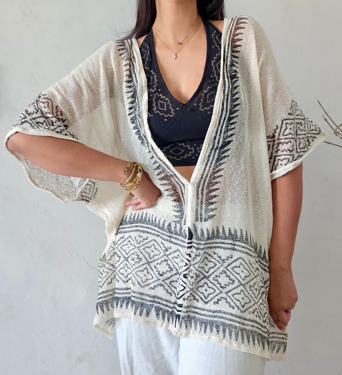 Clay dune handwoven jute cotton kimono cover-up