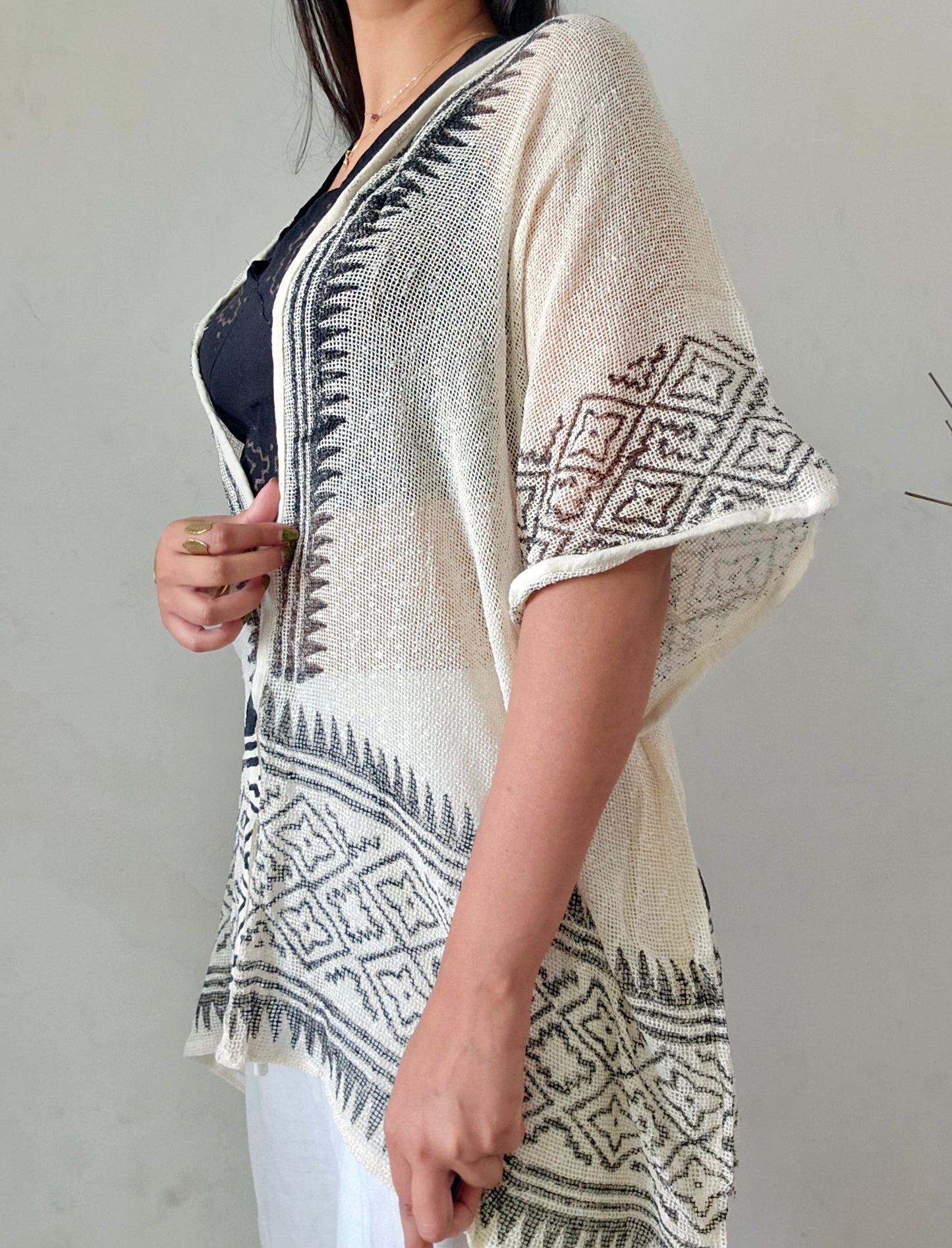 Clay dune handwoven jute cotton kimono cover-up