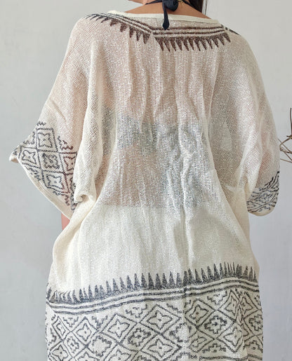 Clay dune handwoven jute cotton kimono cover-up