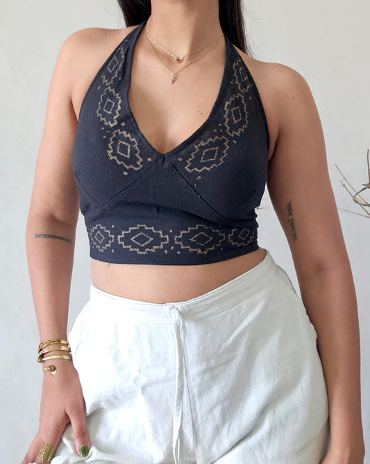 Black jute cotton halter top