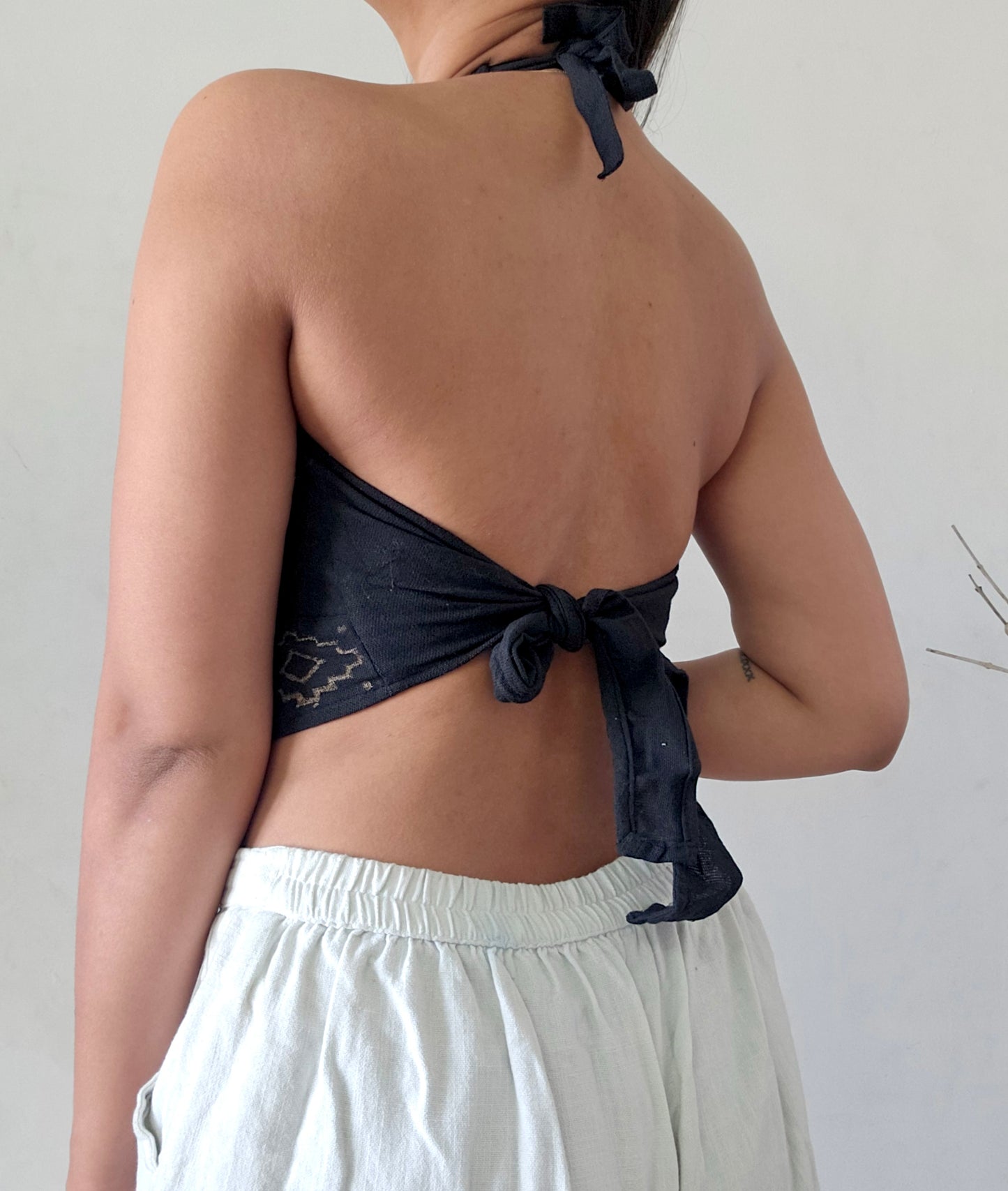 Black jute cotton halter top