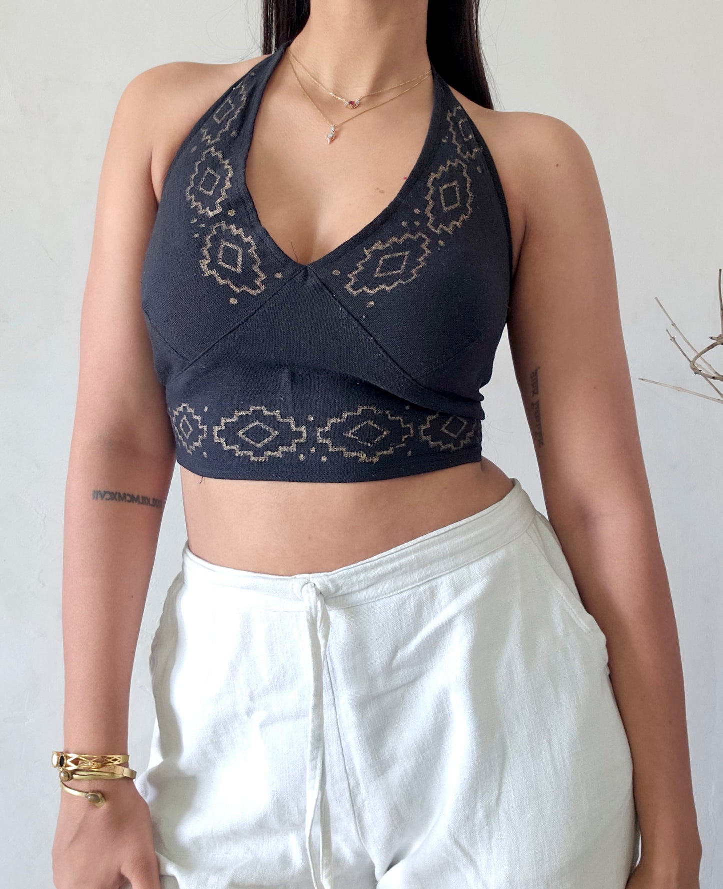Black jute cotton halter top
