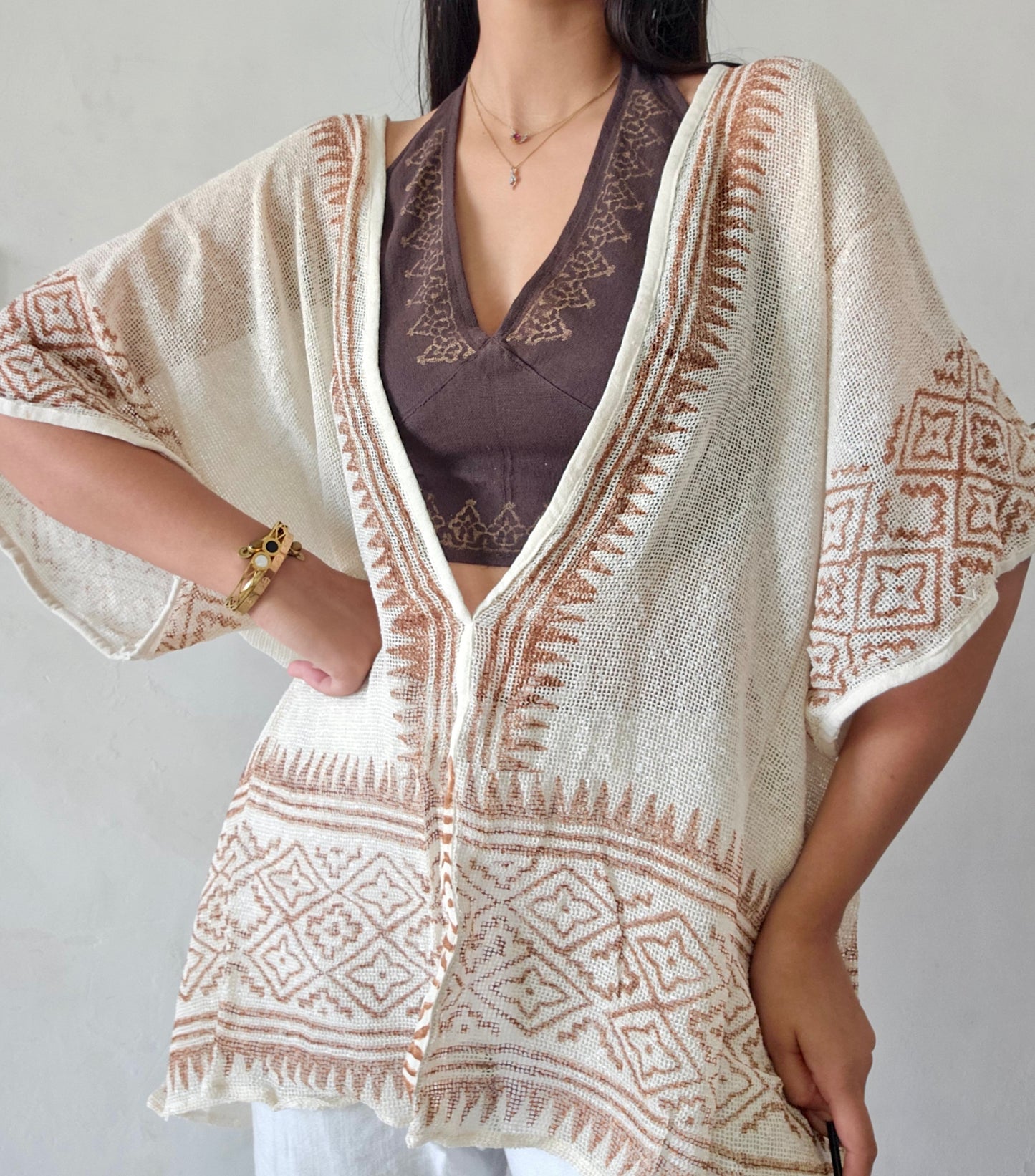 Terra dune handwoven jute cotton kimono cover-up
