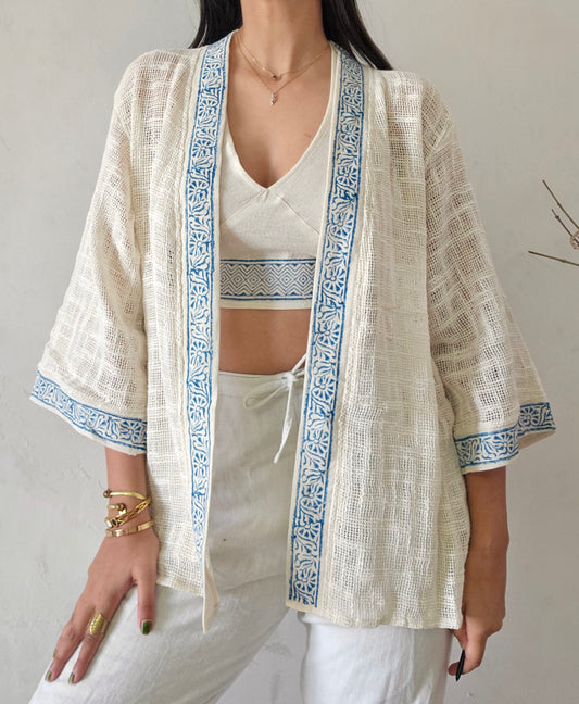 Moonlight dune handwoven jute cotton kimono