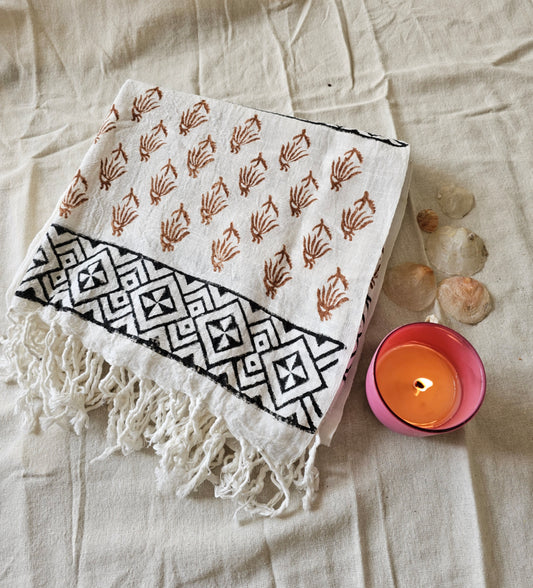 Handcrafted Natural Cotton Block-Printed Scarves